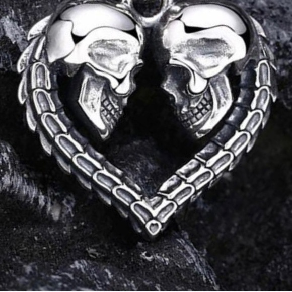 Spinal Cord Skull Heart- Skeleton Spine Death Lover Horror Gothic Steel Necklace - Picture 6 of 16